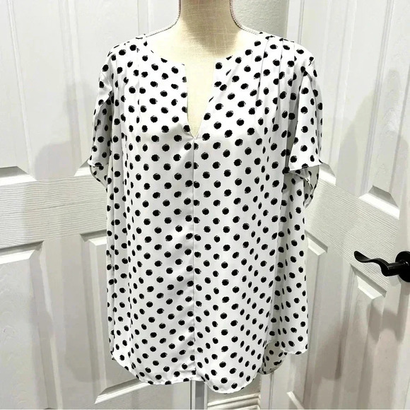 41 Hawthorn Polka Dot Polyester V-neck flowy blouse Plus size 3X - Picture 1 of 13